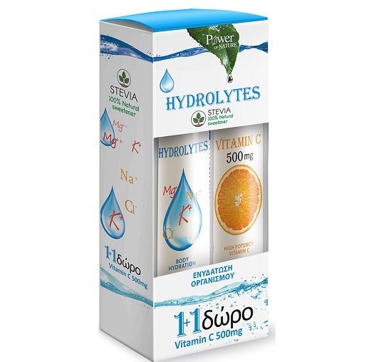 Power of Nature Hydrolytes Stevia Συμπλήρωμα Διατροφής με Ηλεκτρολύτες 20Tabs & ΔΩΡΟ Vitamin C 500mg Συμπλήρωμα Διατροφής 20Tabs.